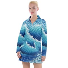 Simple Summer Wave Pattern Women s Long Sleeve Casual Dress by GardenOfOphir