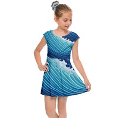 Simple Summer Wave Pattern Kids  Cap Sleeve Dress by GardenOfOphir