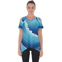 Simple Summer Wave Pattern Cut Out Side Drop Tee by GardenOfOphir