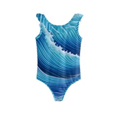 Simple Summer Wave Pattern Kids  Frill Swimsuit by GardenOfOphir