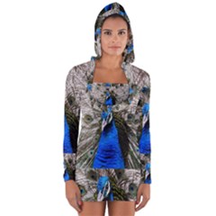 Peacock Bird Animal Feather Nature Colorful Long Sleeve Hooded T-shirt by Ravend