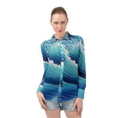 Simple Summer Wave Pattern Long Sleeve Chiffon Shirt