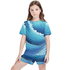 Simple Summer Wave Pattern Kids  Tee And Sports Shorts Set by GardenOfOphir