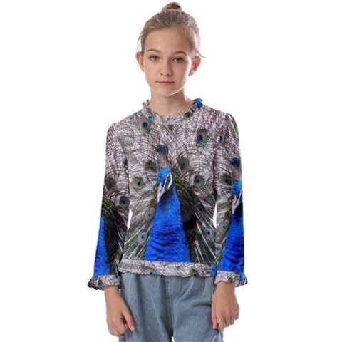 Peacock Bird Animal Feather Nature Colorful Kids  Frill Detail Tee by Ravend