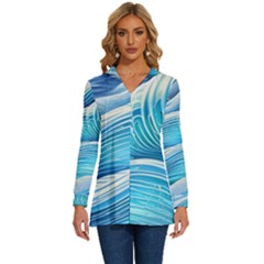 Sea Of Blue Long Sleeve Drawstring Hooded Top