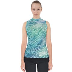 Wave Of The Ocean Mock Neck Shell Top by GardenOfOphir