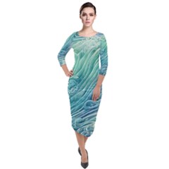 Wave Of The Ocean Quarter Sleeve Midi Velour Bodycon Dress by GardenOfOphir