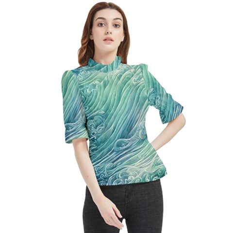 Wave Of The Ocean Frill Neck Blouse by GardenOfOphir