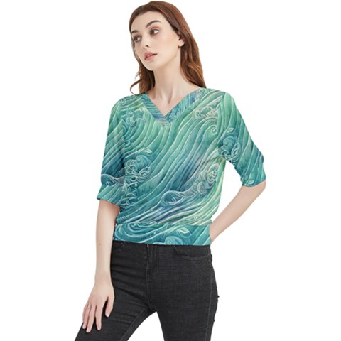 Wave Of The Ocean Quarter Sleeve Blouse by GardenOfOphir