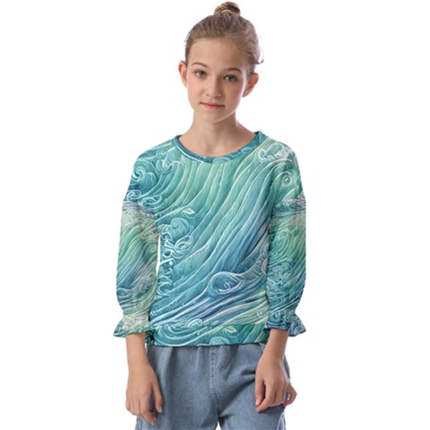 Wave Of The Ocean Kids  Cuff Sleeve Top by GardenOfOphir