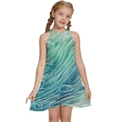 Wave Of The Ocean Kids  Halter Collar Waist Tie Chiffon Dress by GardenOfOphir