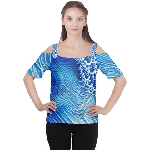 Wave Beach Iii Cutout Shoulder Tee by GardenOfOphir