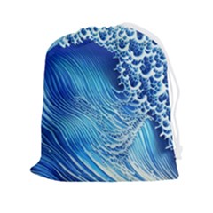 Wave Beach Iii Drawstring Pouch (2xl) by GardenOfOphir