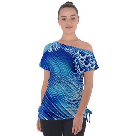 Wave Beach Iii Off Shoulder Tie-up Tee by GardenOfOphir