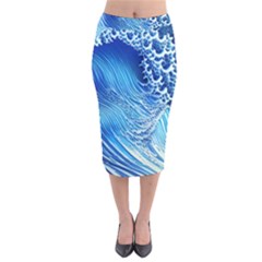 Wave Beach Iii Velvet Midi Pencil Skirt by GardenOfOphir