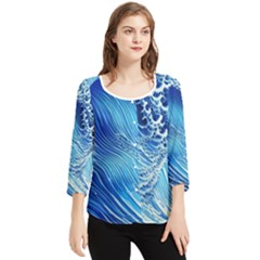 Wave Beach Iii Chiffon Quarter Sleeve Blouse by GardenOfOphir