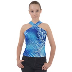 Wave Beach Iii Cross Neck Velour Top by GardenOfOphir