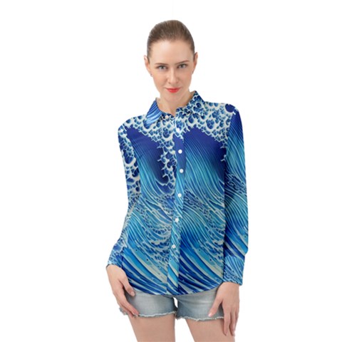 Wave Beach Iii Long Sleeve Chiffon Shirt by GardenOfOphir