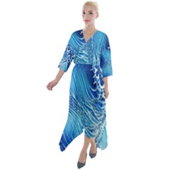 Wave Beach Iii Quarter Sleeve Wrap Front Maxi Dress by GardenOfOphir