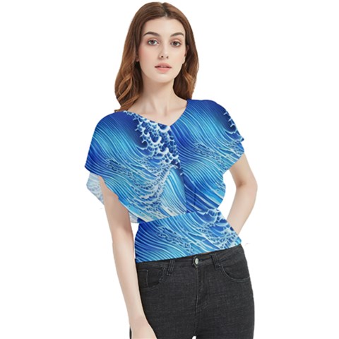 Wave Beach Iii Butterfly Chiffon Blouse by GardenOfOphir