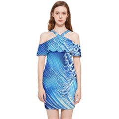 Wave Beach Iii Shoulder Frill Bodycon Summer Dress by GardenOfOphir