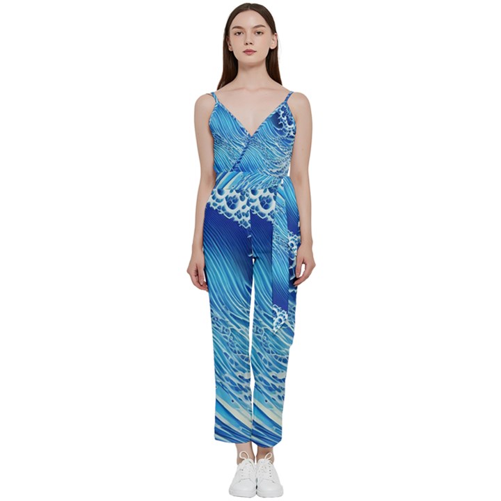 Wave Beach Iii V-Neck Spaghetti Strap Tie Front Jumpsuit