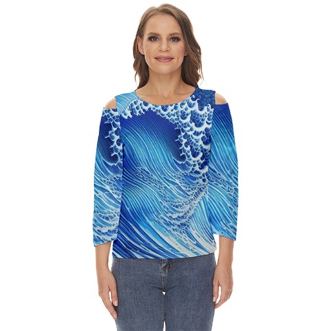 Wave Beach Iii Cut Out Wide Sleeve Top by GardenOfOphir