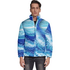 Water Waves Men s Puffer Bubble Jacket Coat by GardenOfOphir