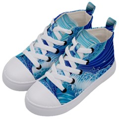 Water Waves Kids  Mid-top Canvas Sneakers by GardenOfOphir