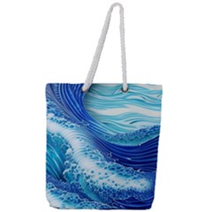 Water Waves Full Print Rope Handle Tote (large) by GardenOfOphir