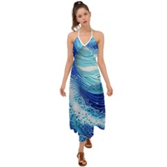 Water Waves Halter Tie Back Dress  by GardenOfOphir