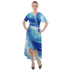 Water Waves Front Wrap High Low Dress