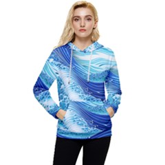 Water Waves Women s Lightweight Drawstring Hoodie by GardenOfOphir