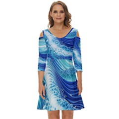 Water Waves Shoulder Cut Out Zip Up Dress by GardenOfOphir