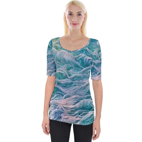 Waves Of The Ocean Ii Wide Neckline Tee by GardenOfOphir