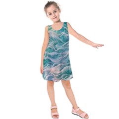 Waves Of The Ocean Ii Kids  Sleeveless Dress by GardenOfOphir