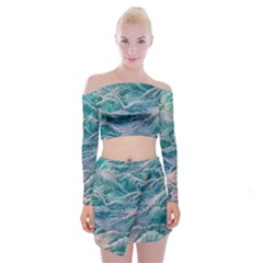 Waves Of The Ocean Ii Off Shoulder Top With Mini Skirt Set by GardenOfOphir