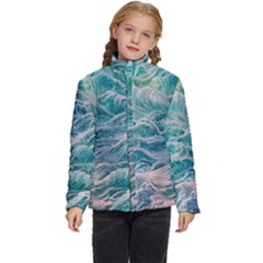 Waves Of The Ocean Ii Kids  Puffer Bubble Jacket Coat by GardenOfOphir