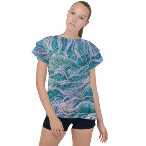 Waves Of The Ocean Ii Ruffle Collar Chiffon Blouse by GardenOfOphir