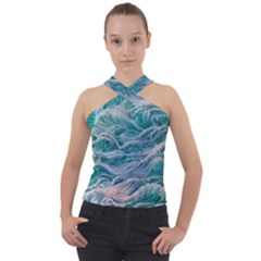 Waves Of The Ocean Ii Cross Neck Velour Top by GardenOfOphir