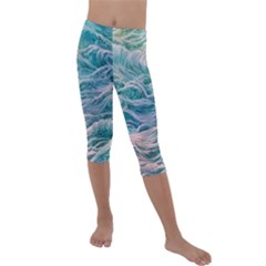 Waves Of The Ocean Ii Kids  Lightweight Velour Capri Leggings  by GardenOfOphir