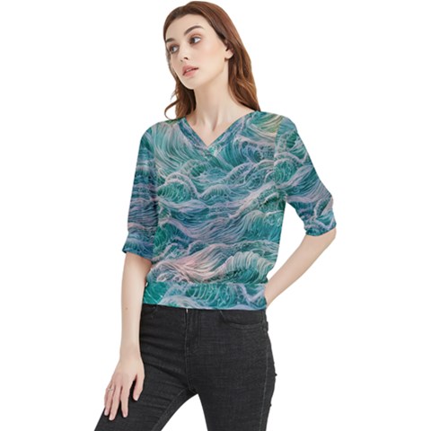 Waves Of The Ocean Ii Quarter Sleeve Blouse by GardenOfOphir