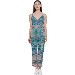 Waves Of The Ocean Ii V-neck Spaghetti Strap Tie Front Jumpsuit by GardenOfOphir