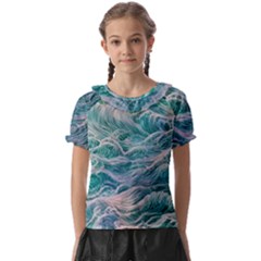 Waves Of The Ocean Ii Kids  Frill Chiffon Blouse by GardenOfOphir