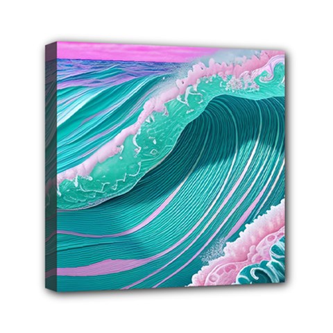 Pink Ocean Waves Mini Canvas 6  X 6  (stretched) by GardenOfOphir