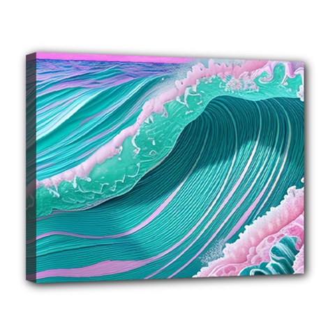 Pink Ocean Waves Canvas 14  X 11  (stretched) by GardenOfOphir