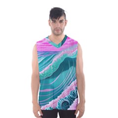 Pink Ocean Waves Men s Basketball Tank Top by GardenOfOphir