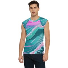 Pink Ocean Waves Men s Raglan Cap Sleeve Tee by GardenOfOphir