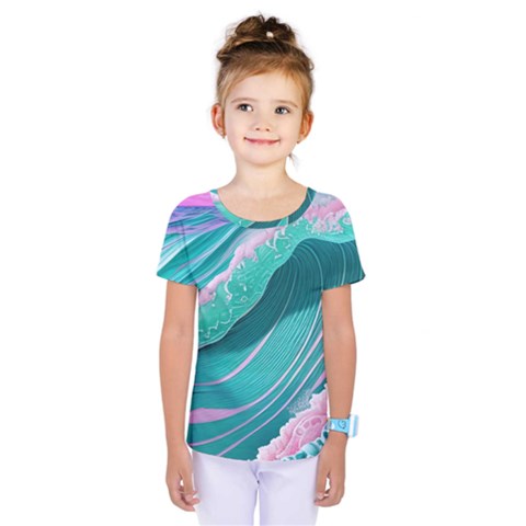 Pink Ocean Waves Kids  One Piece Tee by GardenOfOphir