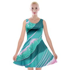 Pink Ocean Waves Velvet Skater Dress by GardenOfOphir